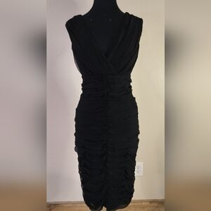 Tadashi Shoji Black Ruched Midi Dress